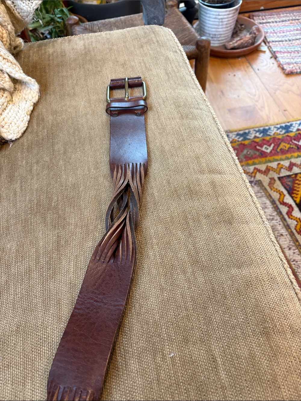 Leather Braided Accent Belt - Brown